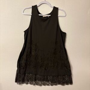 Logo  Lavish womens dark green  Lace Trim Tank Top Size Large Embroidered